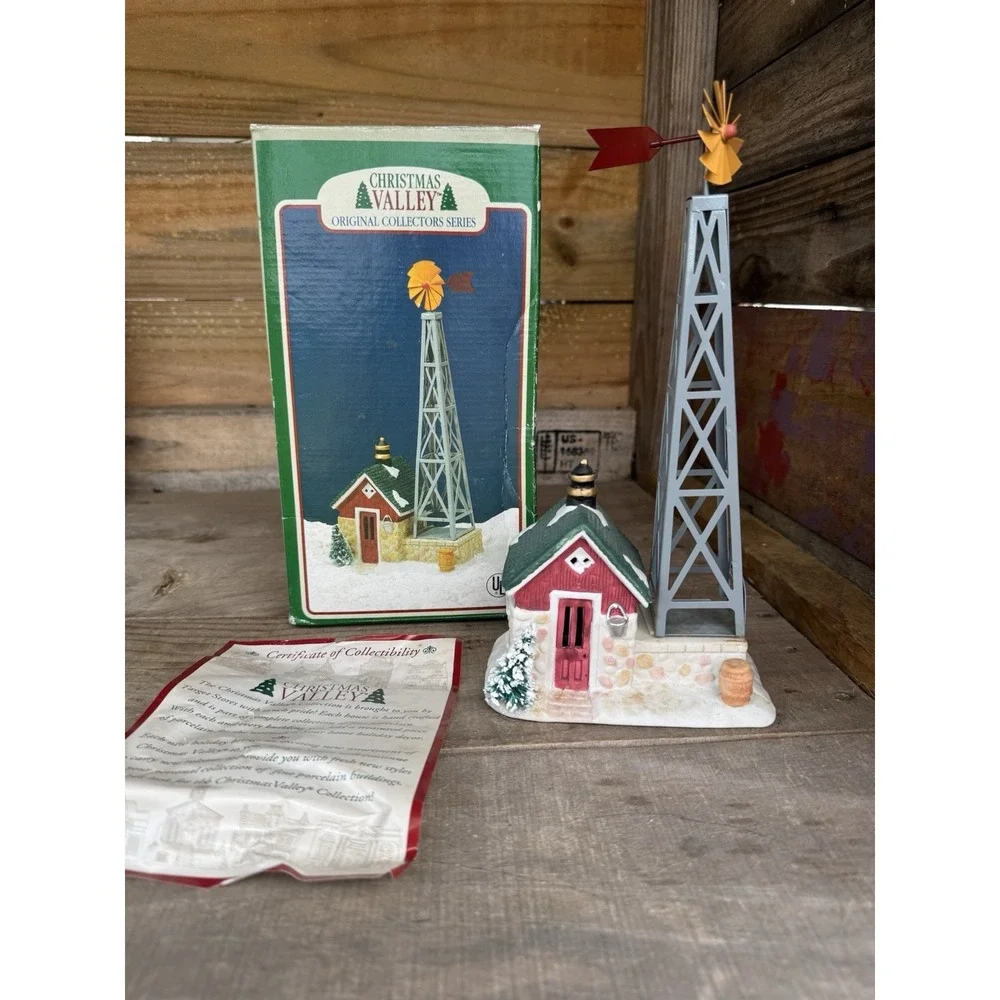 Christmas Valley 1993 Farm Windmill & Pump House Lighted Christmas Village *READ